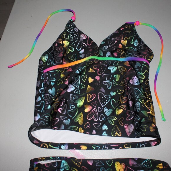 Multi Color 2 Pcs Justice Tankini Swimsuit Size 10 1/2 - Picture 2 of 12